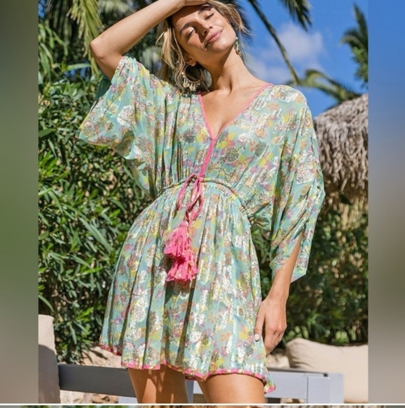 Miss June Paris Kaftan Dolman Sleeve Mini Dress - ONE SIZE - beach summer preppy - Picture 1 of 7